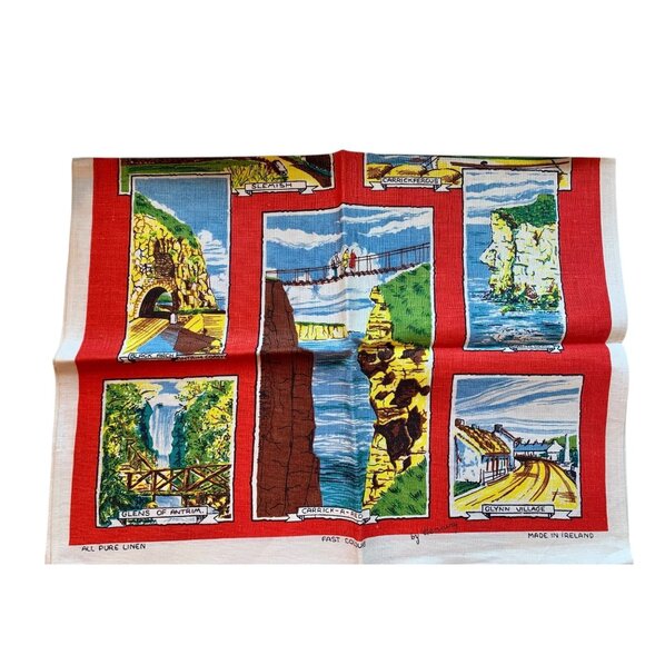 County Antrim Ireland Souvenir Tea Towel Pure Irish Linen 21"x32" Vibrant Vintag - Picture 2 of 5